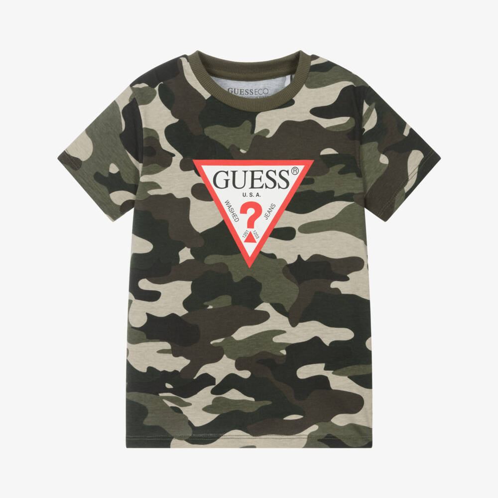 Guess-Boys Green Camouflage Cotton Tee | Childrensalon Outlet
