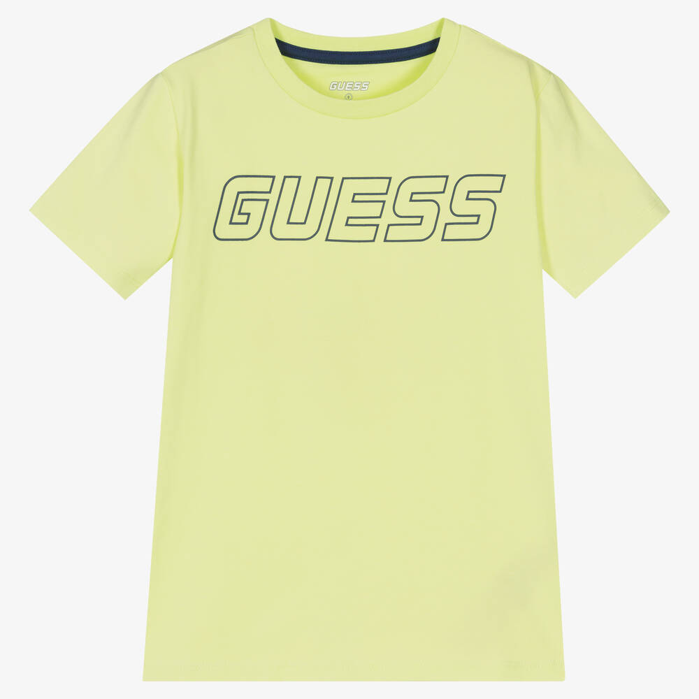 Guess - تيشيرت قطن جيرسي لون أخضر نيون للأولاد | Childrensalon