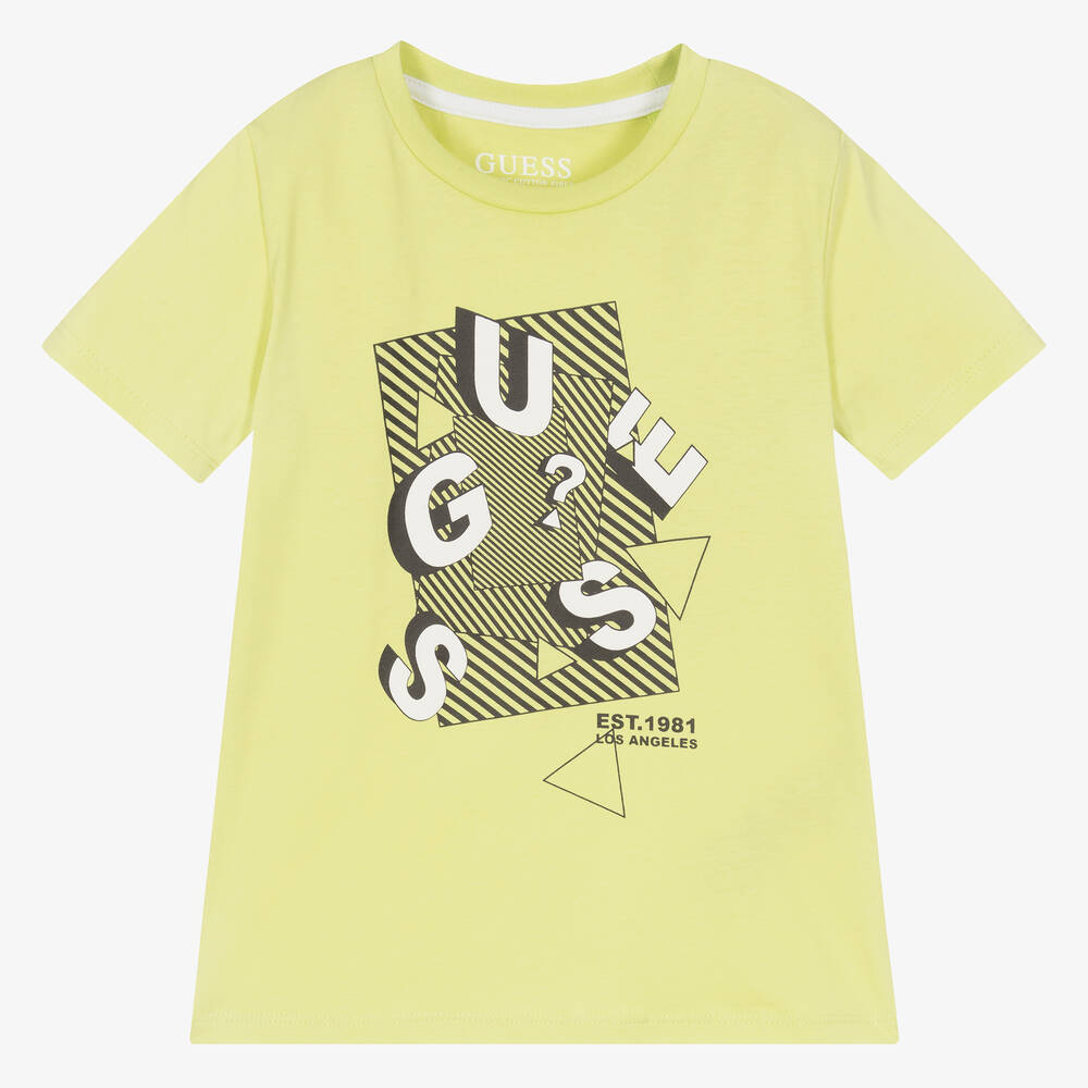 Guess-Boys Green Cotton Logo T-Shirt | Childrensalon Outlet