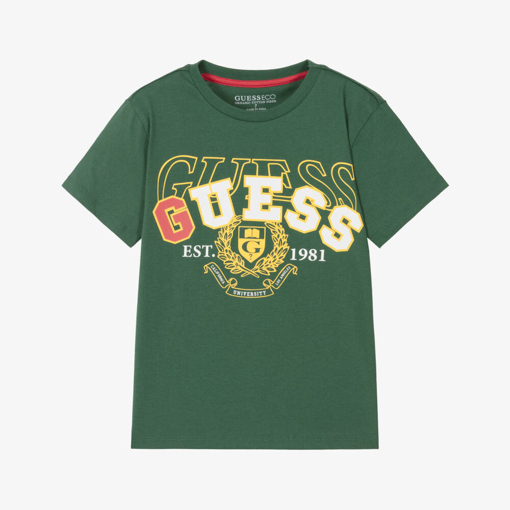 Guess-Boys Green Cotton Logo Tee | Childrensalon Outlet