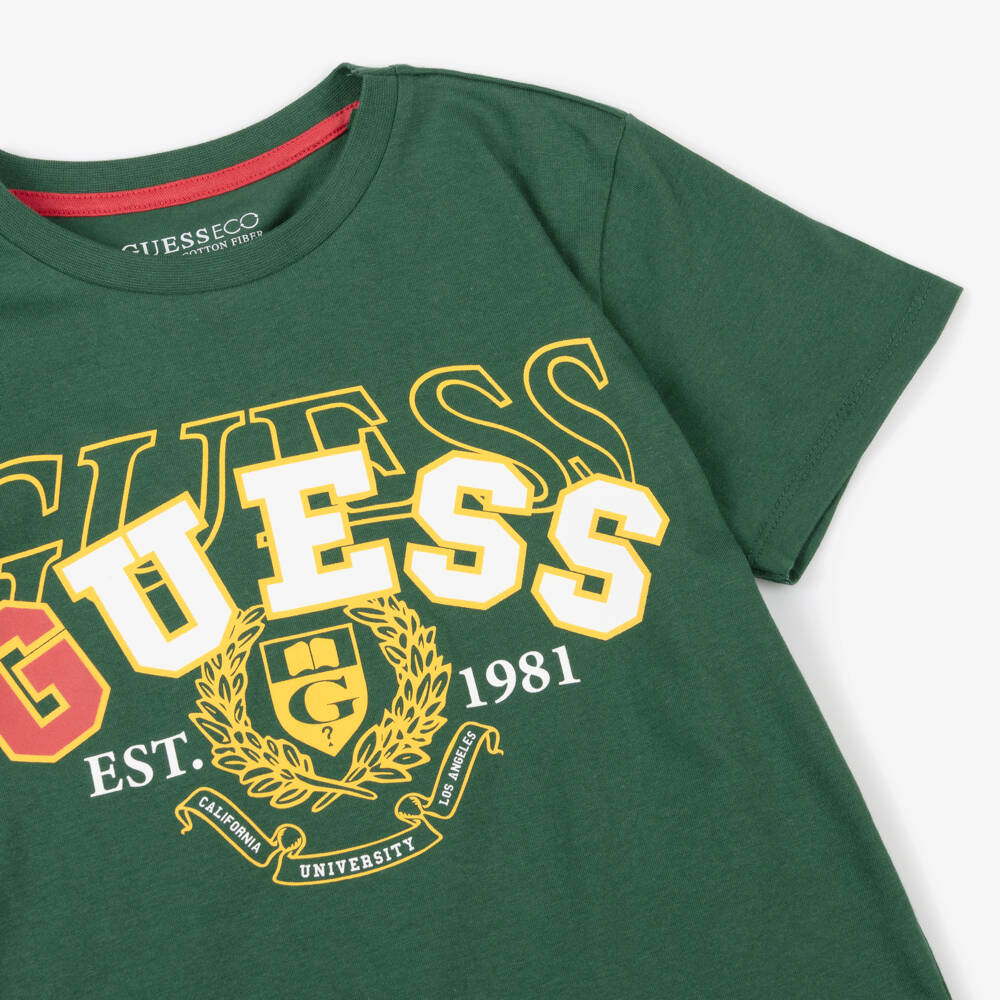 Guess-Boys Green Cotton Logo Tee | Childrensalon Outlet