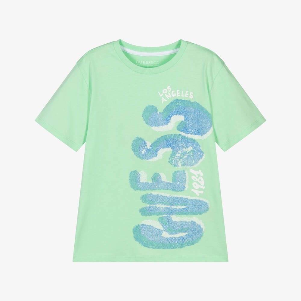 Guess-Boys Green Cotton Logo Tee | Childrensalon Outlet