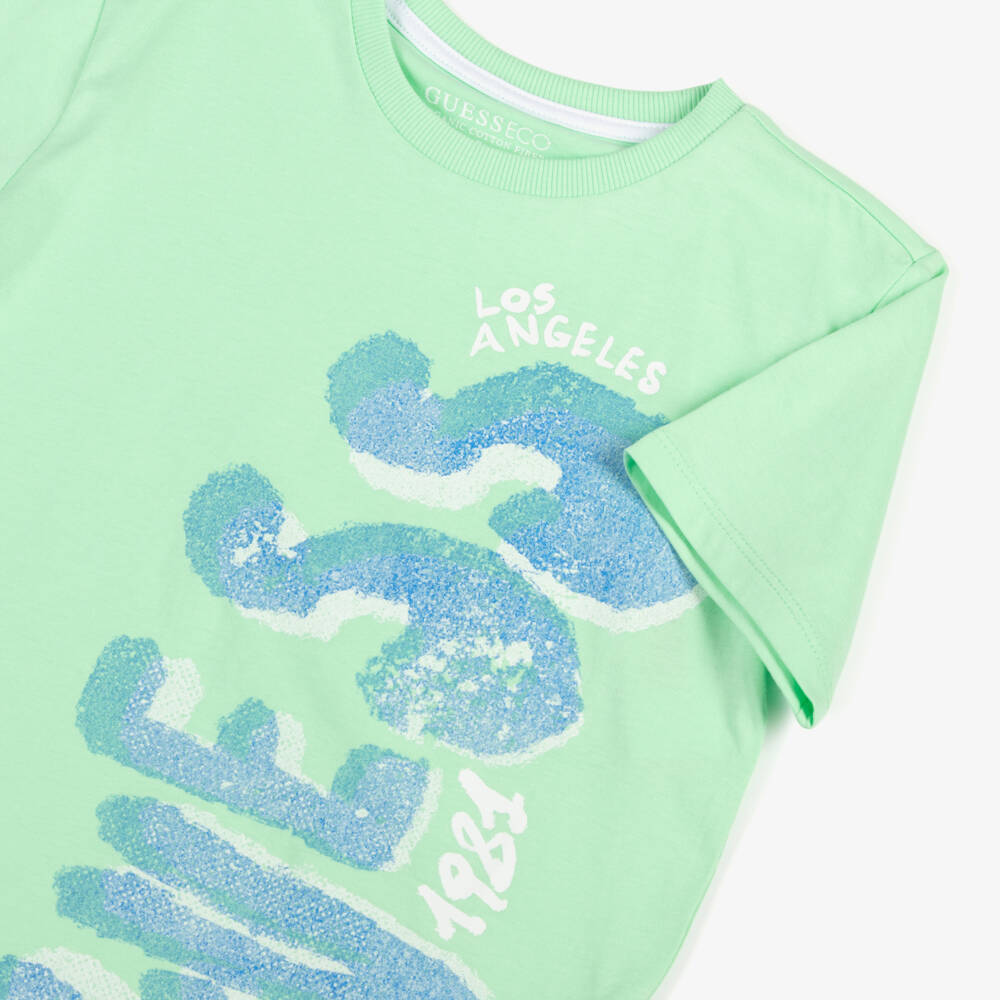Guess-Boys Green Cotton Logo Tee | Childrensalon Outlet