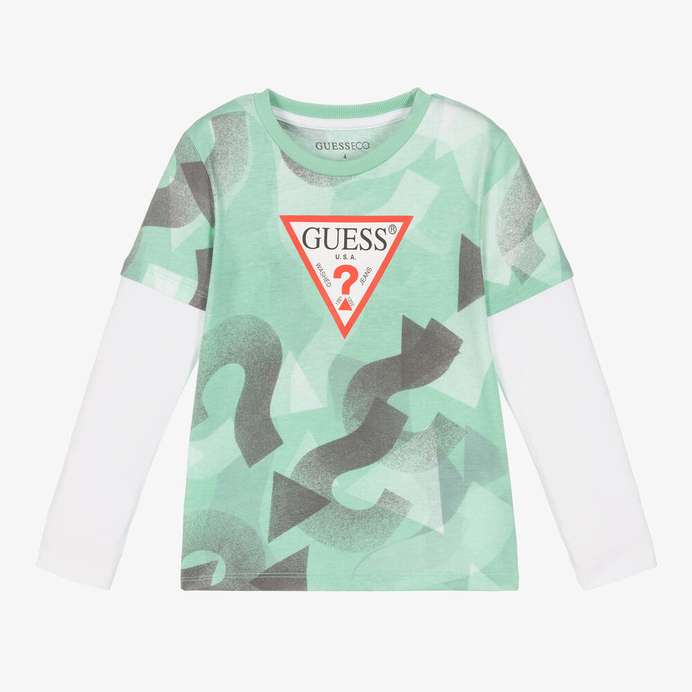 Guess - Boys Green Cotton Long Sleeved Top | Childrensalon