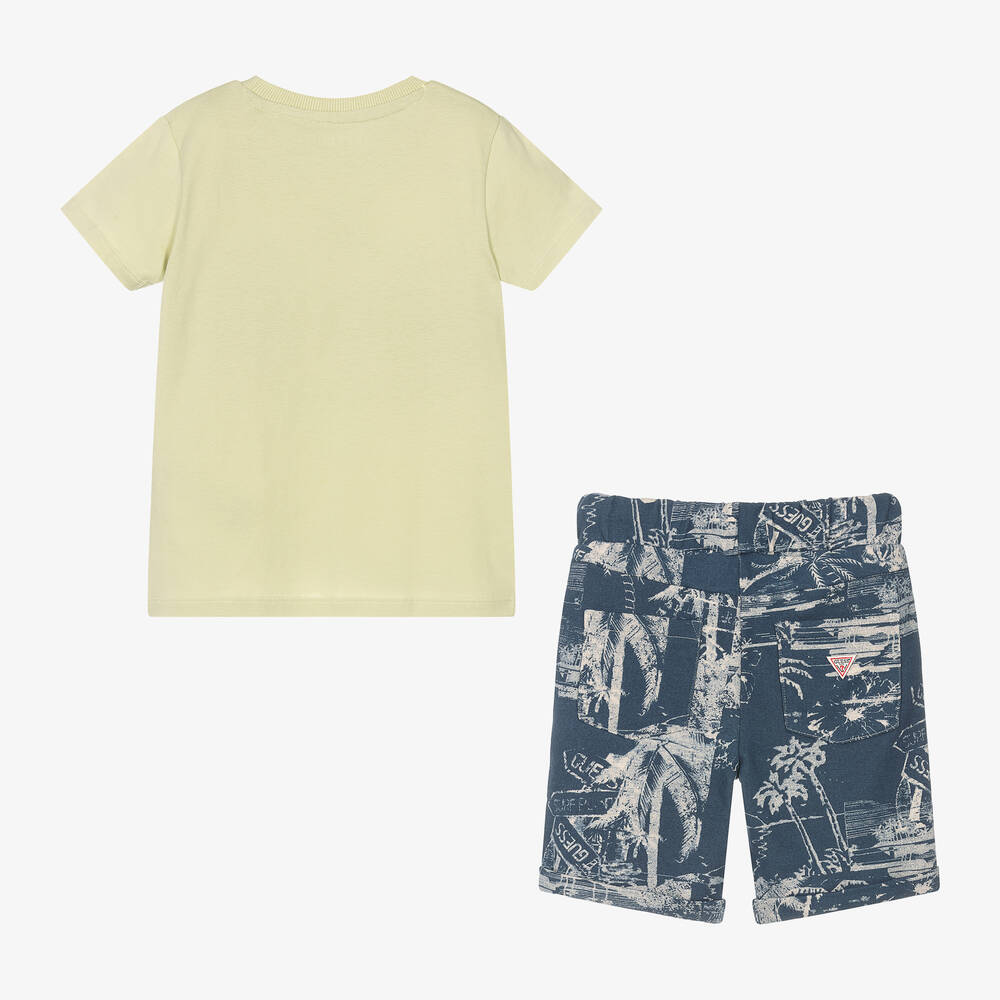 Guess-Boys Green Cotton Palm Tree Print Shorts Set | Childrensalon Outlet