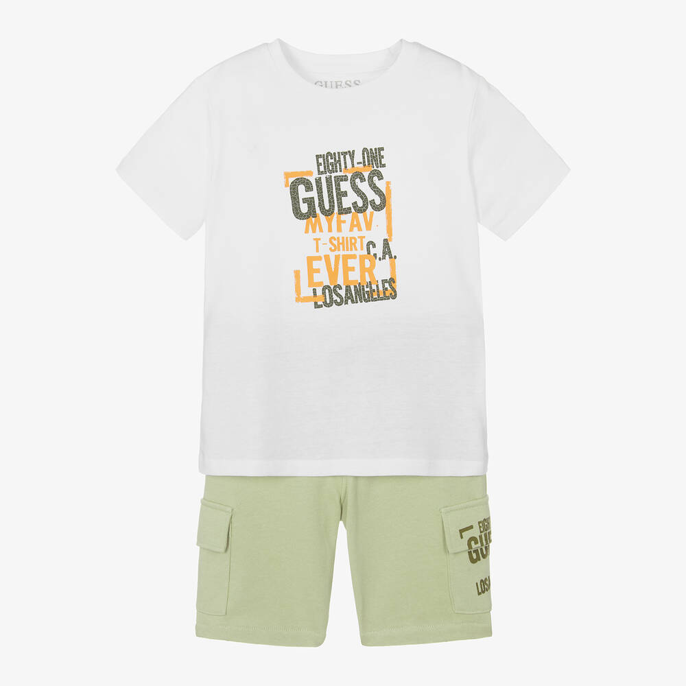 Guess-Boys Green Cotton Shorts Set | Childrensalon Outlet