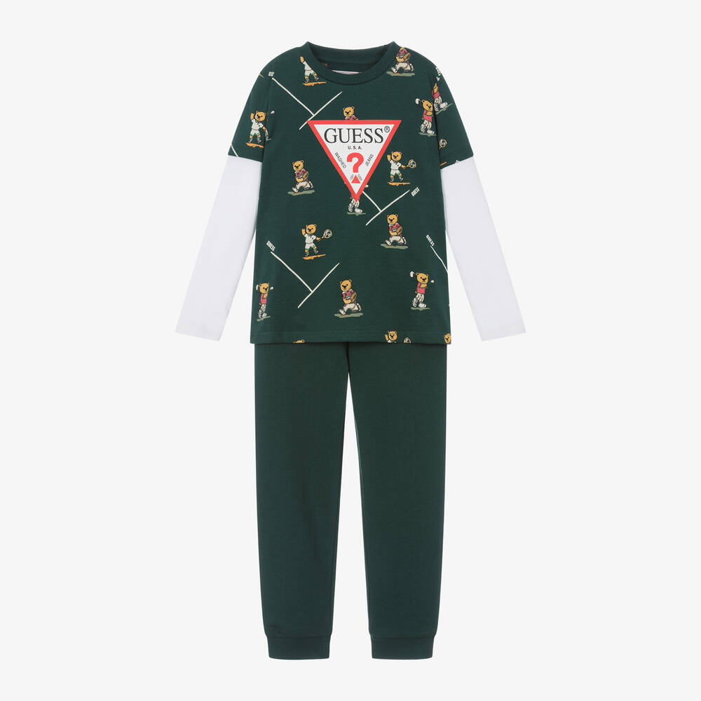 Guess- Boys Green Cotton Trouser Set | Childrensalon Outlet