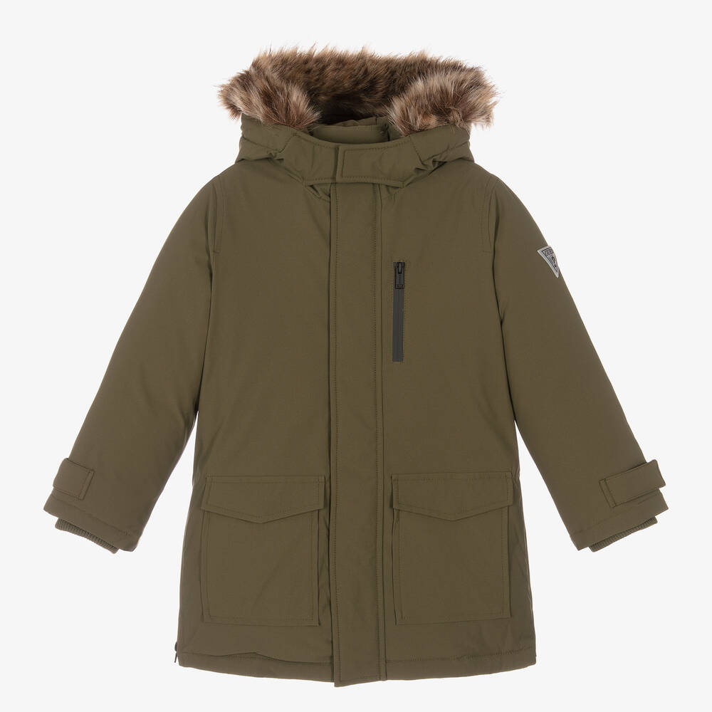 Guess - Boys Green Down Parka Coat | Childrensalon