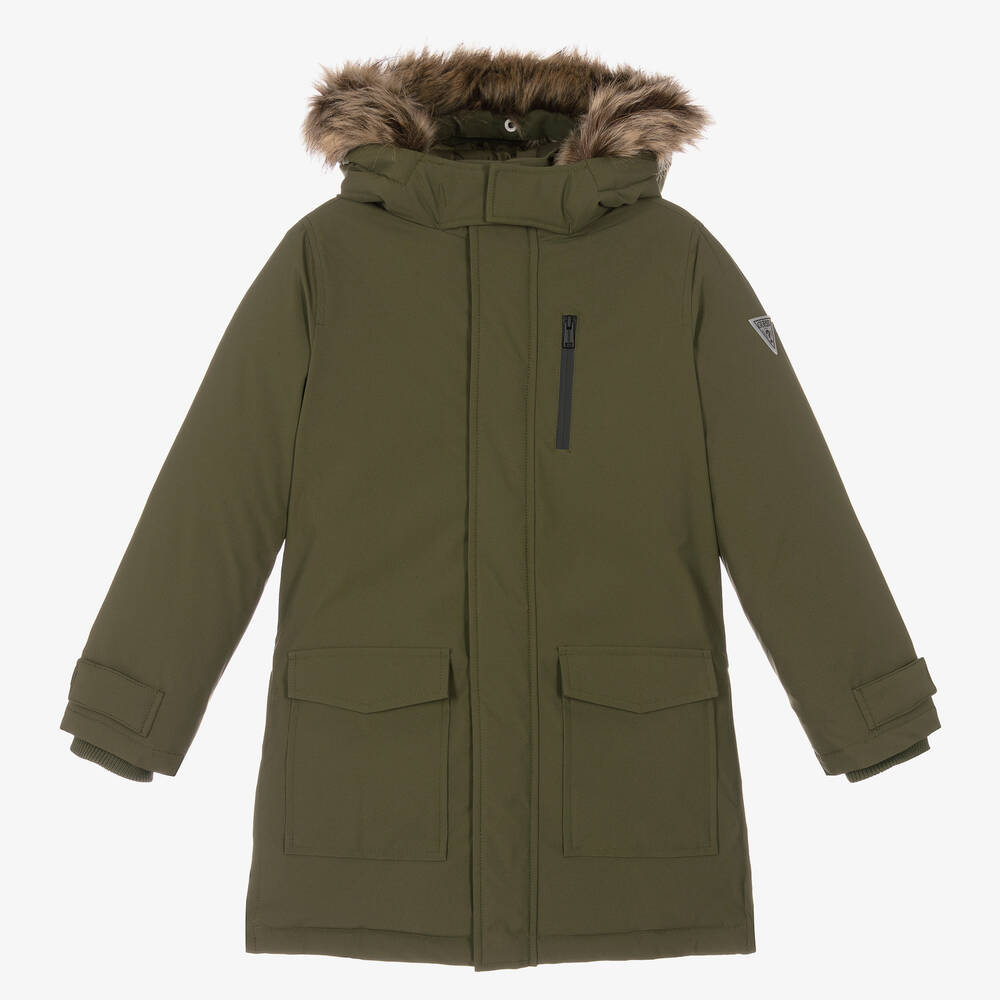 Guess - Boys Green Down Parka Coat | Childrensalon