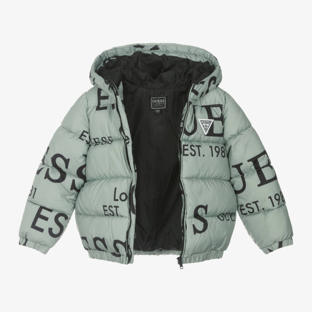 Guess-Boys Green Emblem Quilted Coat | Childrensalon Outlet