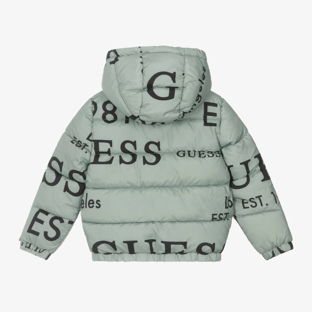 Guess-Boys Green Emblem Quilted Coat | Childrensalon Outlet