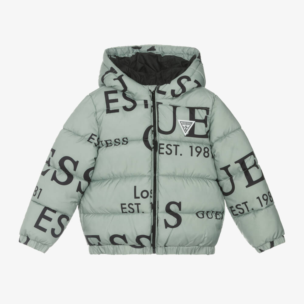 Guess-Boys Green Emblem Quilted Coat | Childrensalon Outlet