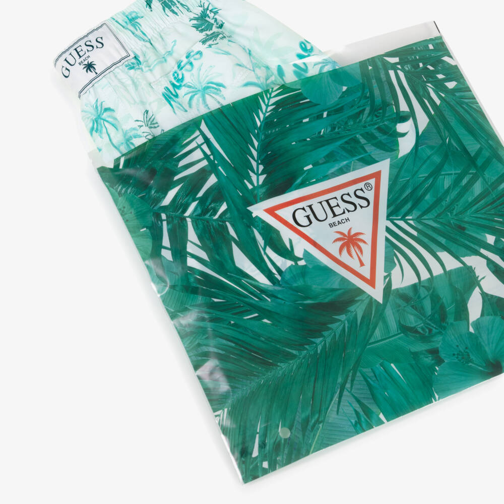 Guess-Плавки-шорты зелёные с тропическим принтом и логотипом для мальчиков | Childrensalon Outlet