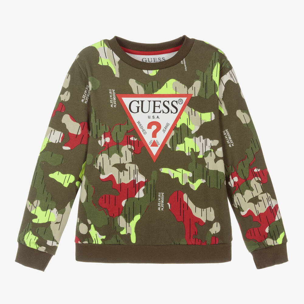 Guess - سويتشيرت قطن لون أخضر وأصفر للأولاد | Childrensalon