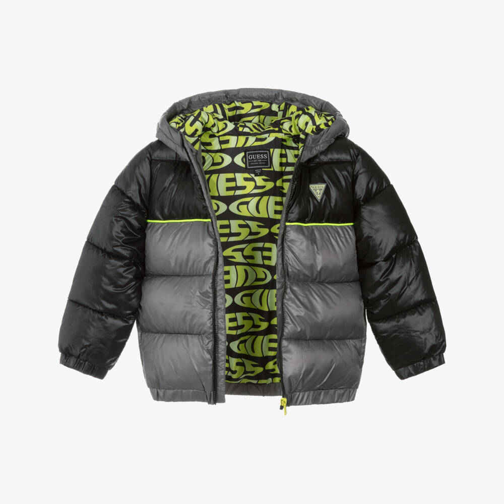 Guess-Boys Grey & Black Zip-Up Puffer Jacket | Childrensalon Outlet