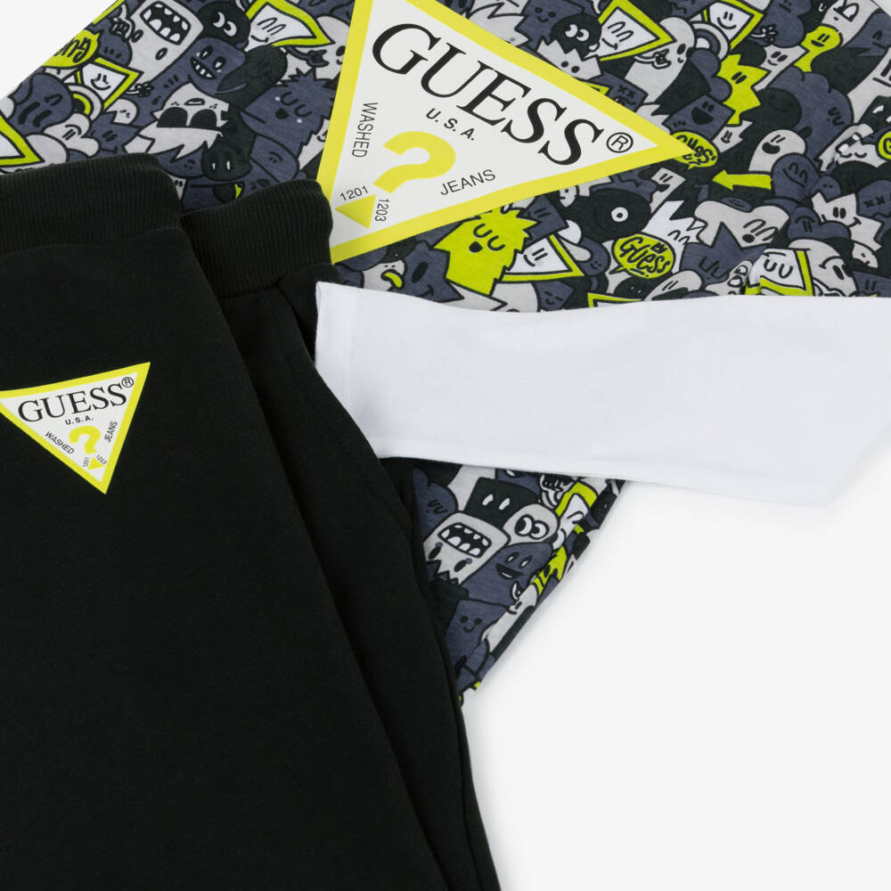 Guess-Boys Grey Cotton Graffiti Outfit Set | Childrensalon Outlet