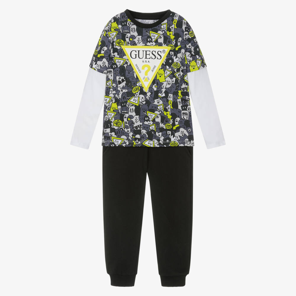 Guess-Boys Grey Cotton Graffiti Outfit Set | Childrensalon Outlet