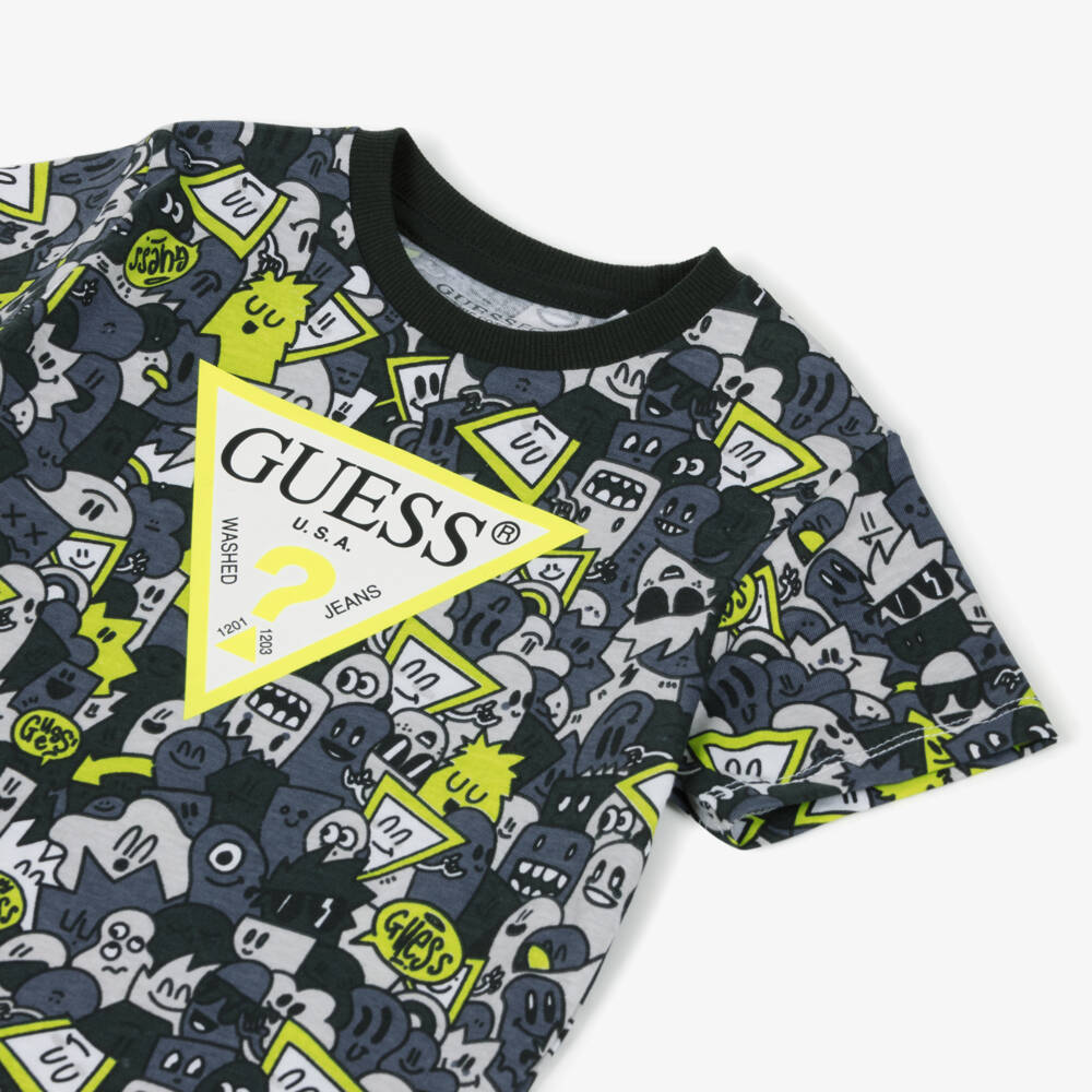 Guess-Boys Grey Cotton Graphic Tee | Childrensalon Outlet
