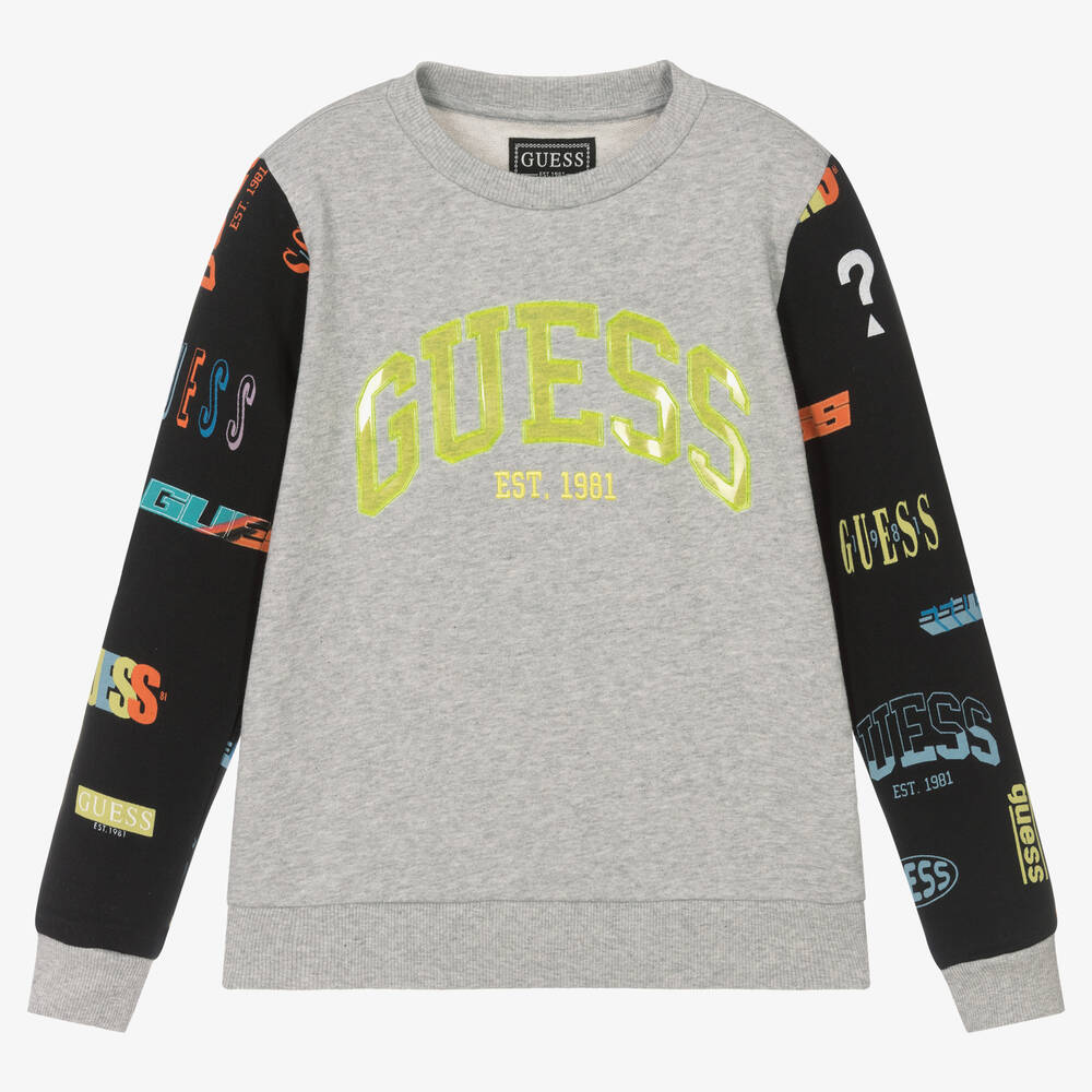 Guess - Boys Grey Cotton Logo Sweatshirt | Childrensalon