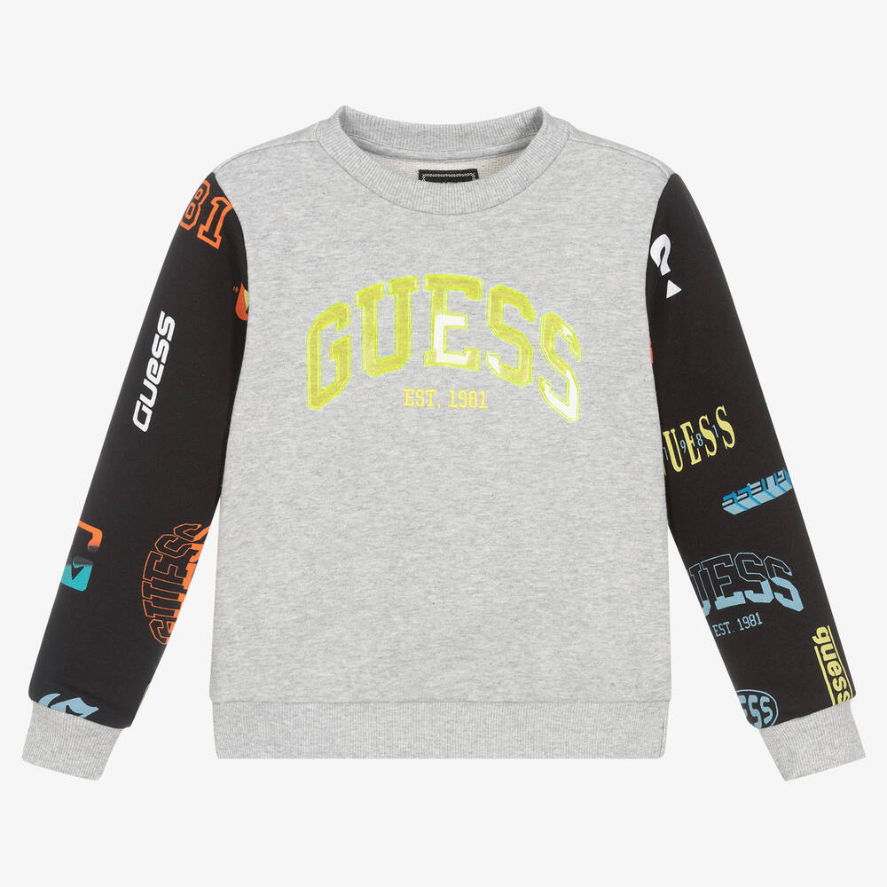Guess - Boys Grey Cotton Logo Sweatshirt | Childrensalon