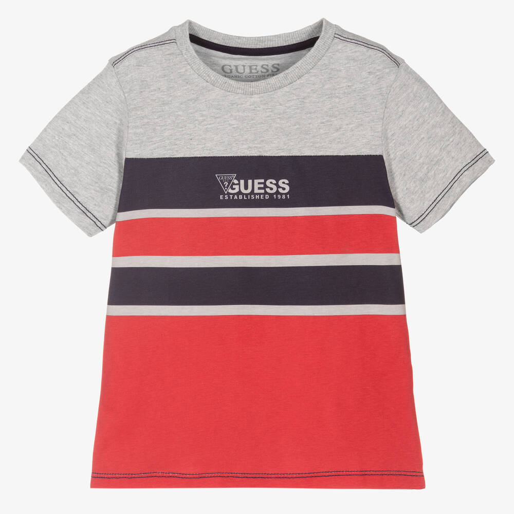 Guess - Boys Grey Cotton Logo T-Shirt | Childrensalon
