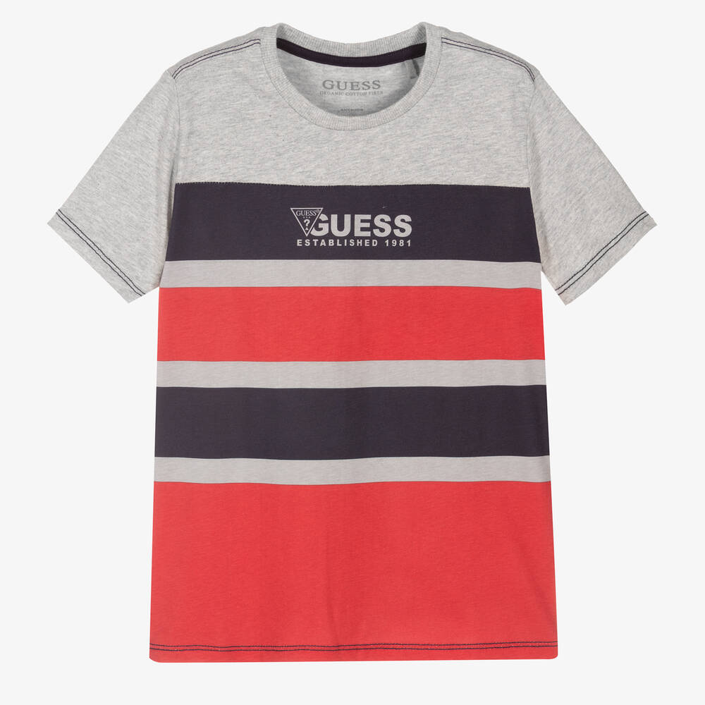 Guess - Boys Grey Cotton Logo T-Shirt | Childrensalon