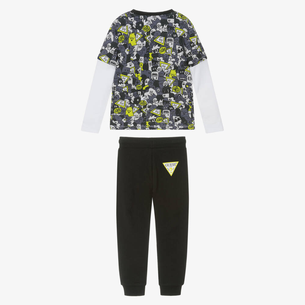 Guess-Boys Grey Cotton Monster Triangle Logo Top & Joggers Set | Childrensalon Outlet