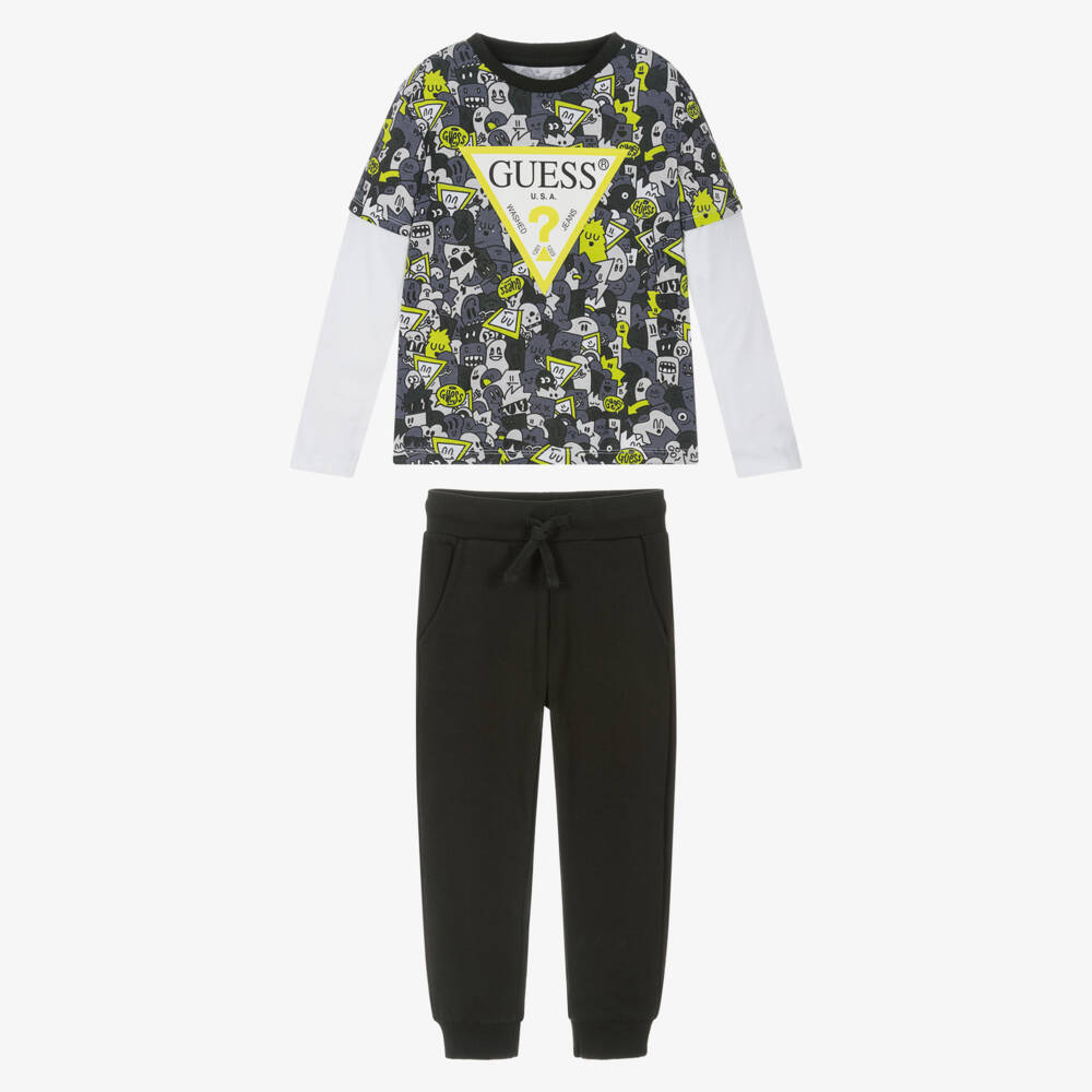 Guess-Boys Grey Cotton Monster Triangle Logo Top & Joggers Set | Childrensalon Outlet