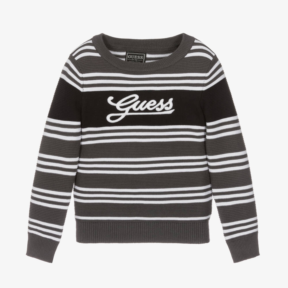 Guess-Boys Grey Cotton Striped Jumper | Childrensalon Outlet