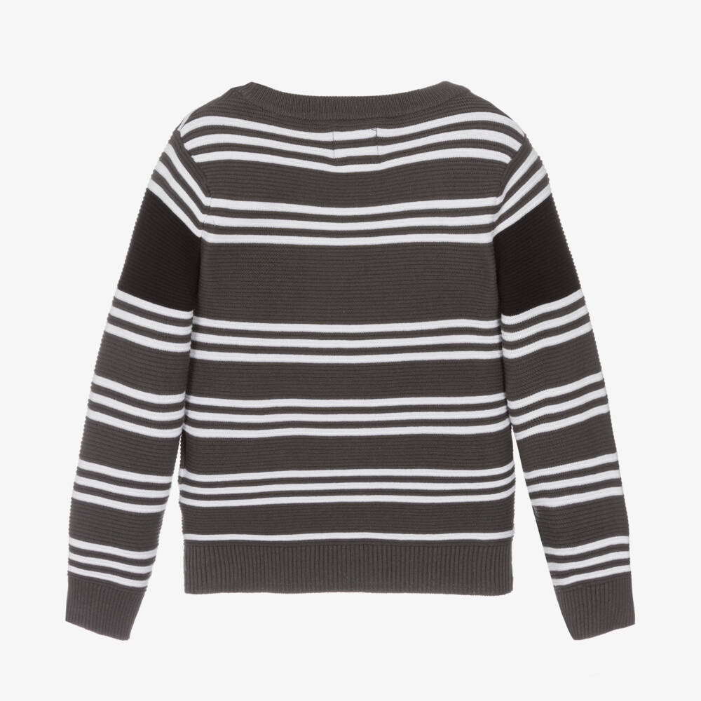 Guess-Boys Grey Cotton Striped Jumper | Childrensalon Outlet