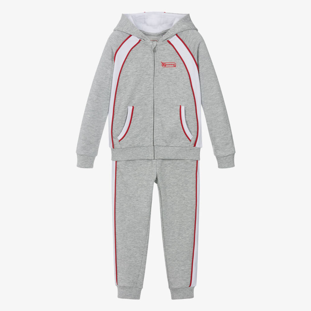 Guess-Boys Grey Marl Cotton Tracksuit with White & Red Trim | Childrensalon Outlet