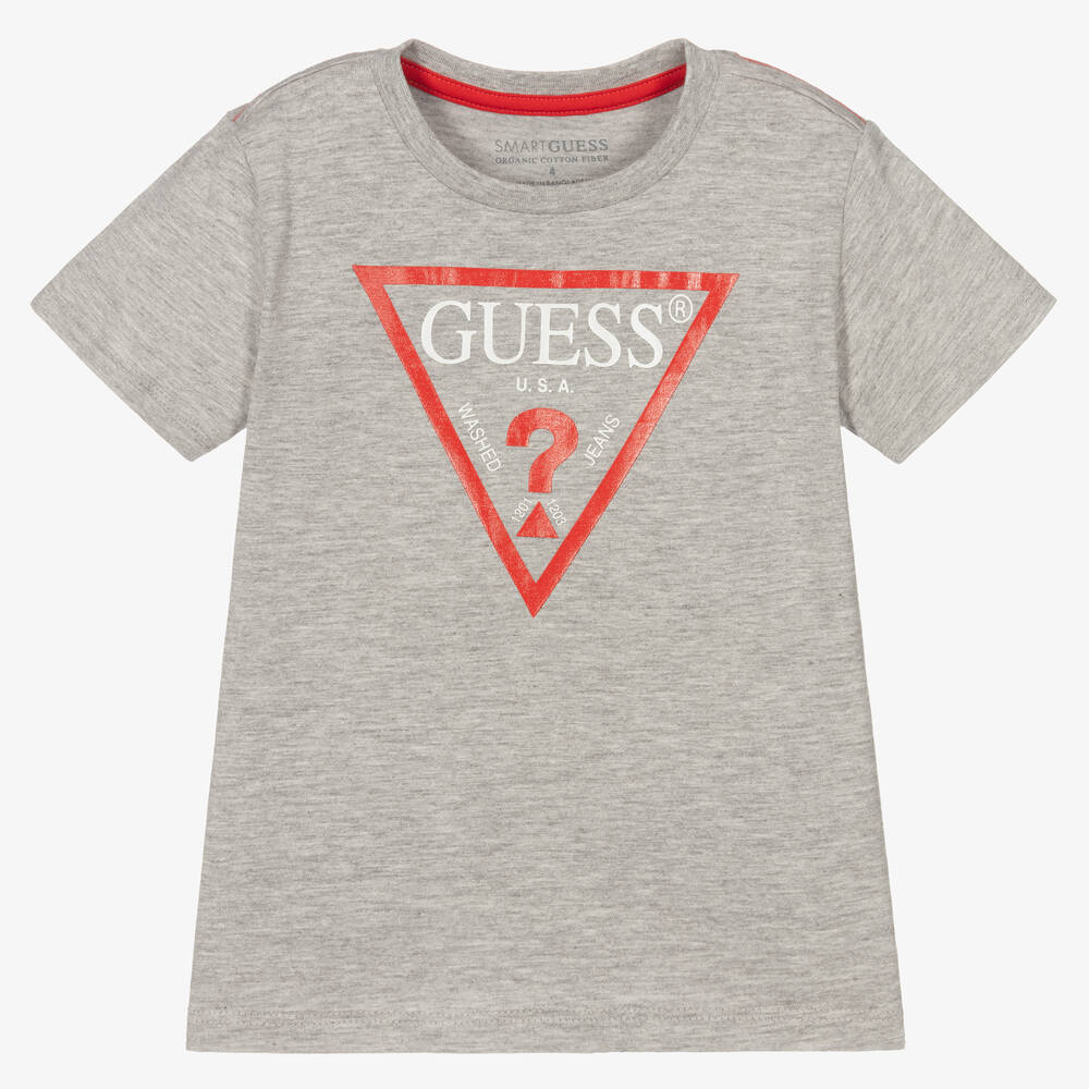 Guess - Boys Grey Marl Logo T-Shirt | Childrensalon