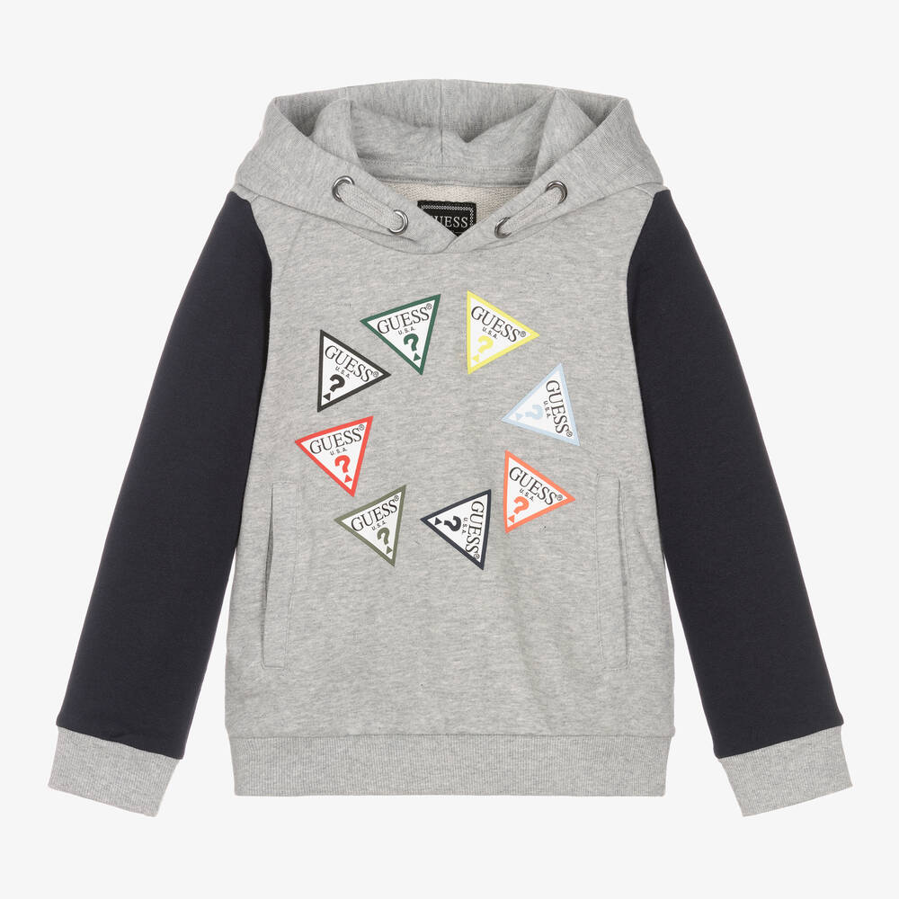 Guess - Boys Grey Triangle Logo Hoodie | Childrensalon
