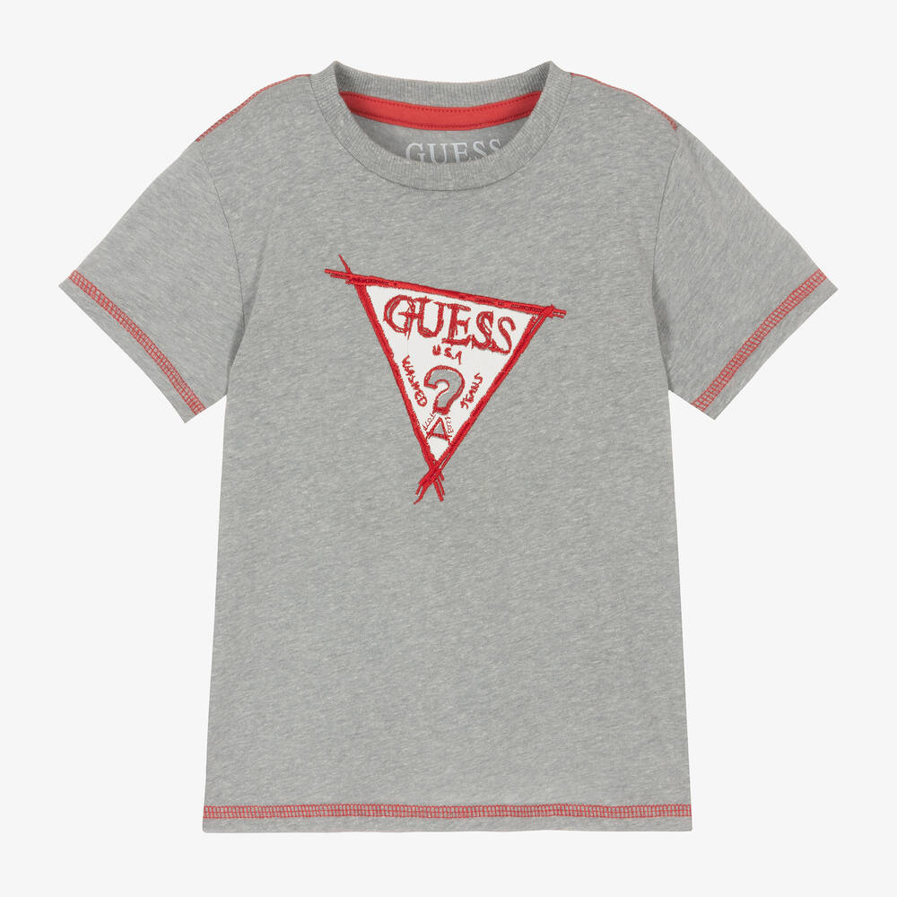 Guess - Boys Grey Triangle Logo T-Shirt | Childrensalon