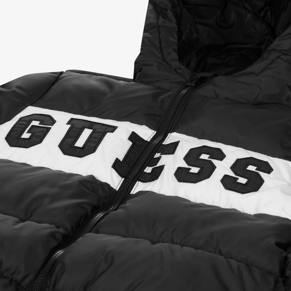 Guess-Boys Hooded Black Puffer Coat | Childrensalon Outlet