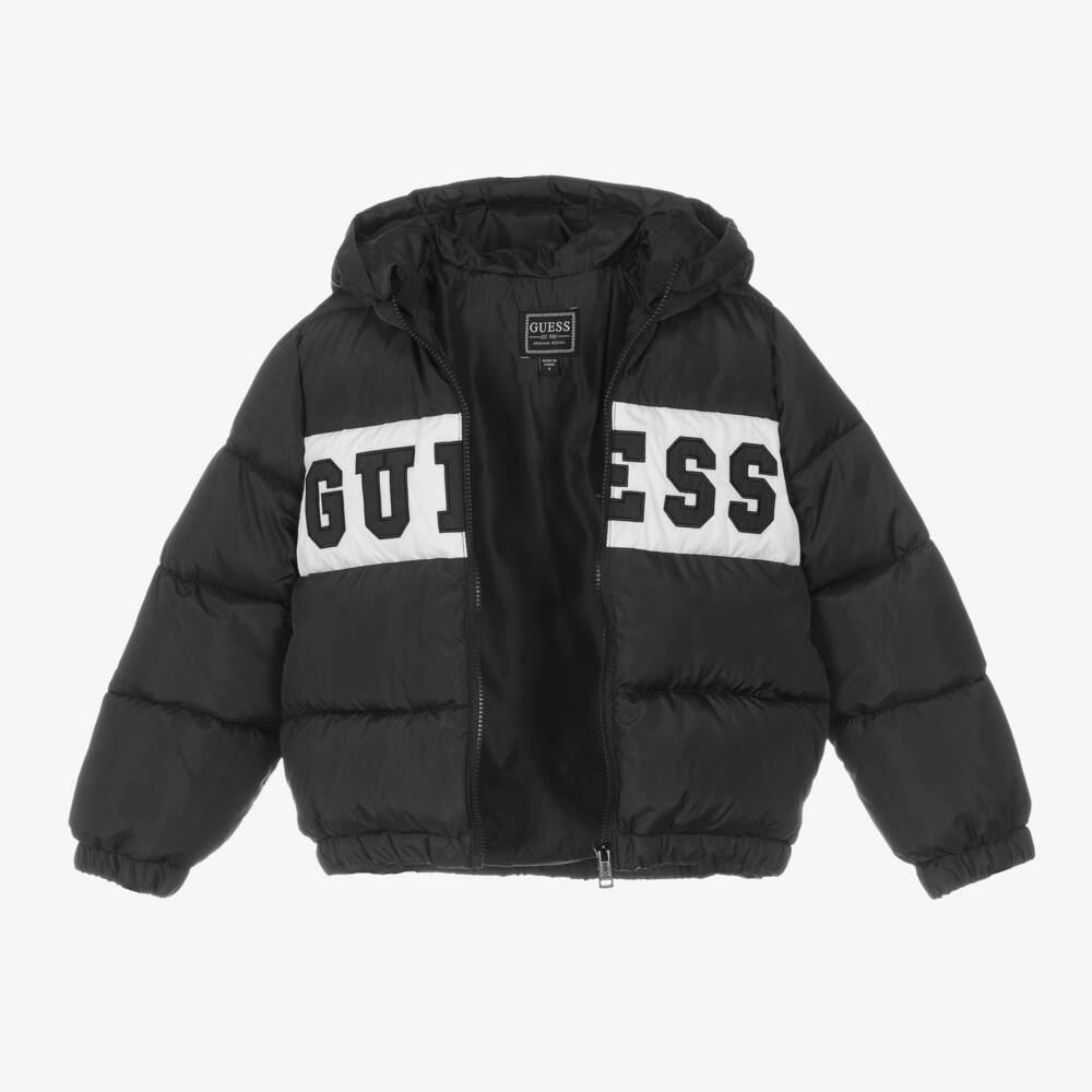 Guess-Boys Hooded Black Puffer Coat | Childrensalon Outlet