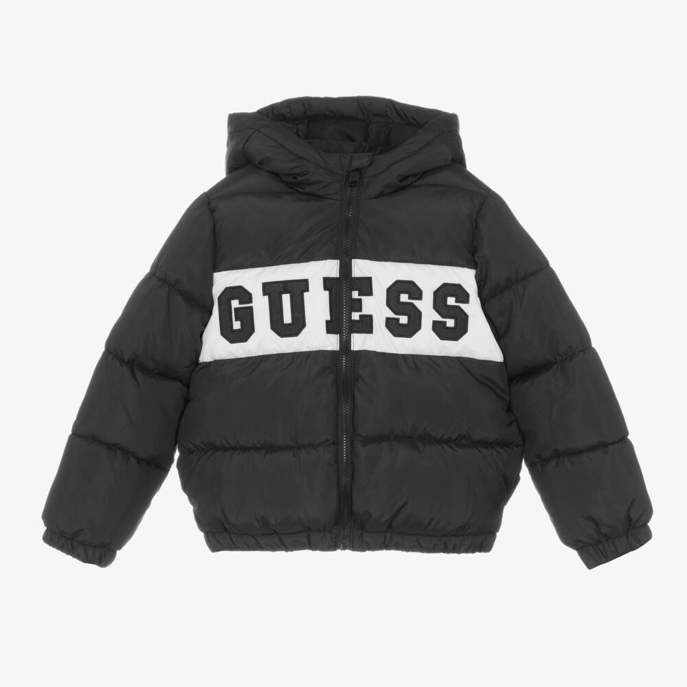 Guess-Черная пуховая куртка с капюшоном для мальчиков | Childrensalon Outlet