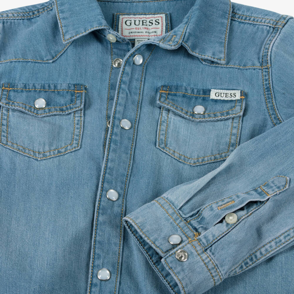 Guess-قميص بوبلين قطني أزرق داكن للأولاد | Childrensalon Outlet