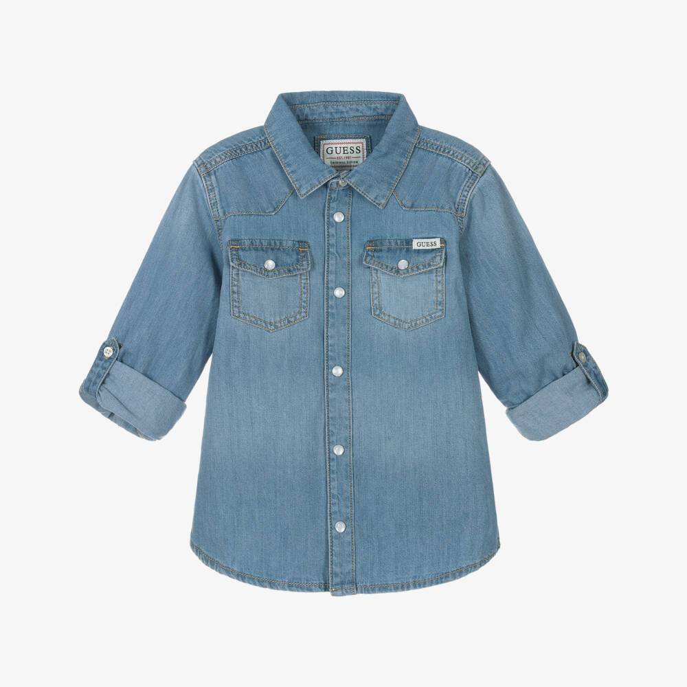Guess-قميص بوبلين قطني أزرق داكن للأولاد | Childrensalon Outlet