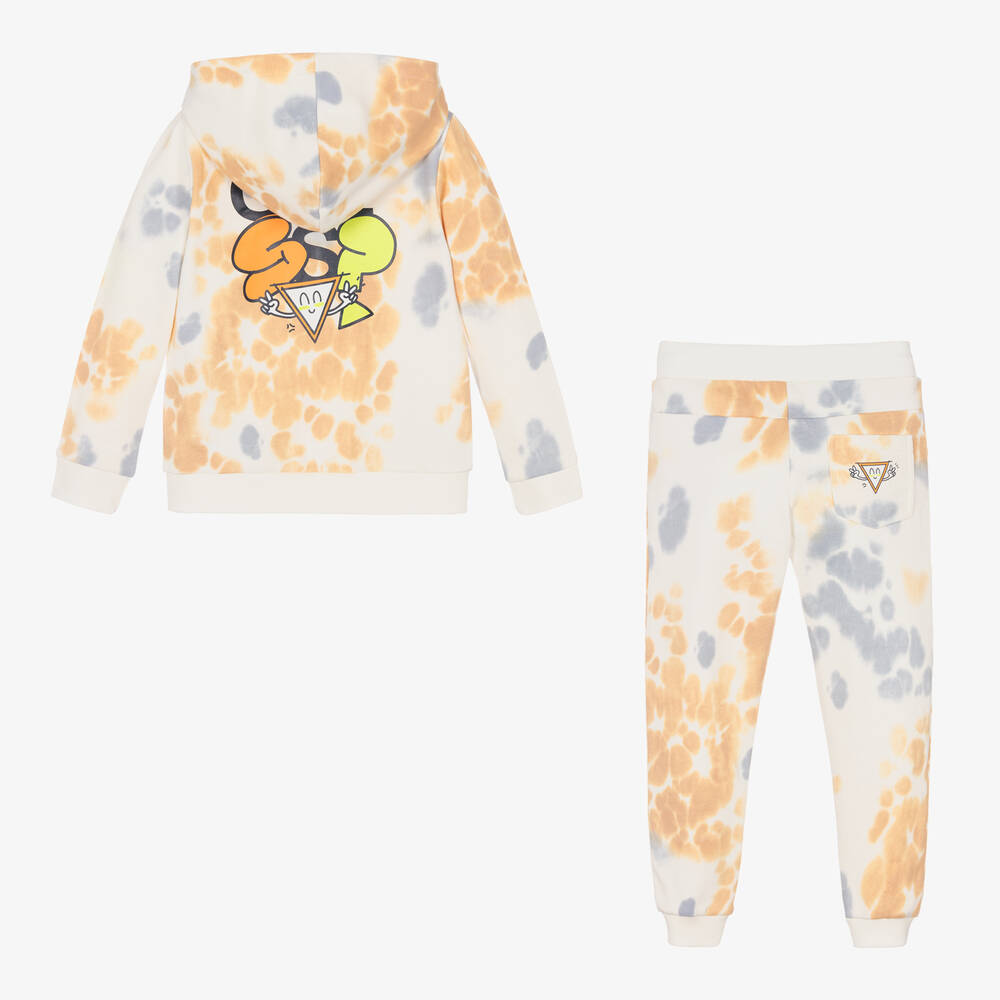 Guess-Boys Ivory & Blue Cotton Tie-Dye Tracksuit | Childrensalon Outlet