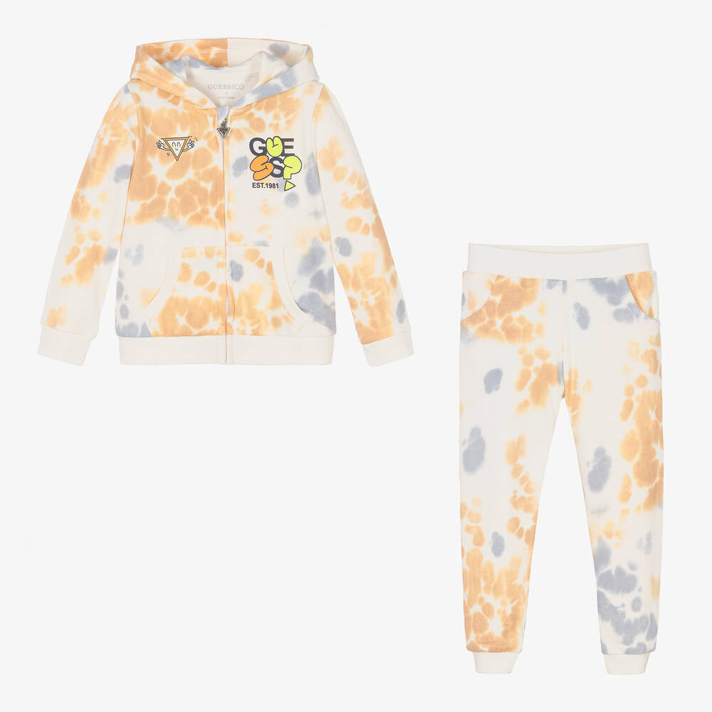 Guess-Boys Ivory & Blue Cotton Tie-Dye Tracksuit | Childrensalon Outlet