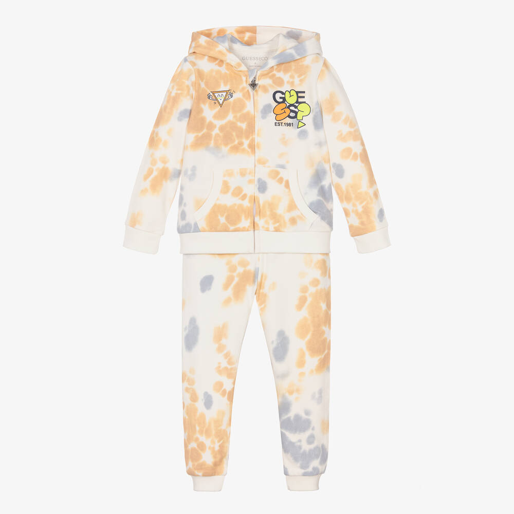 Guess - Boys Ivory & Blue Cotton Tie-Dye Tracksuit | Childrensalon