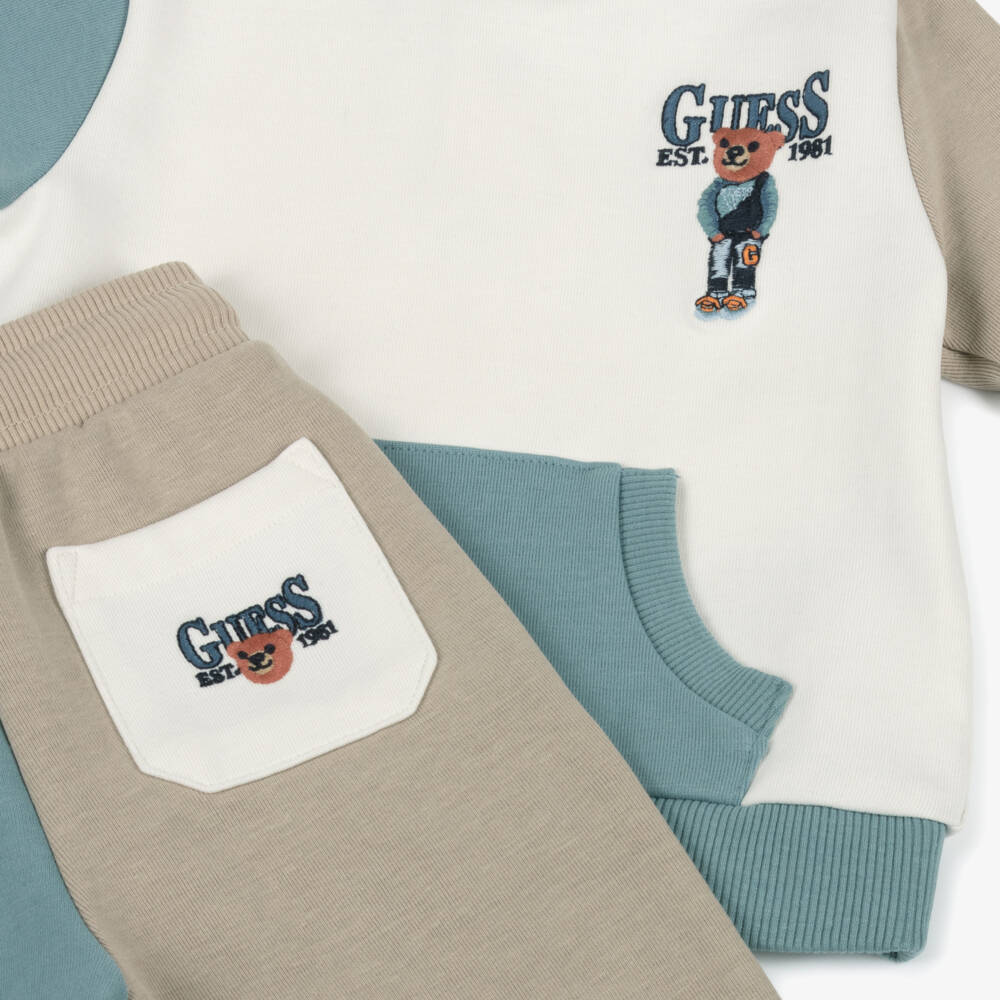 Guess-Boys Ivory & Blue Jersey Tracksuit | Childrensalon Outlet