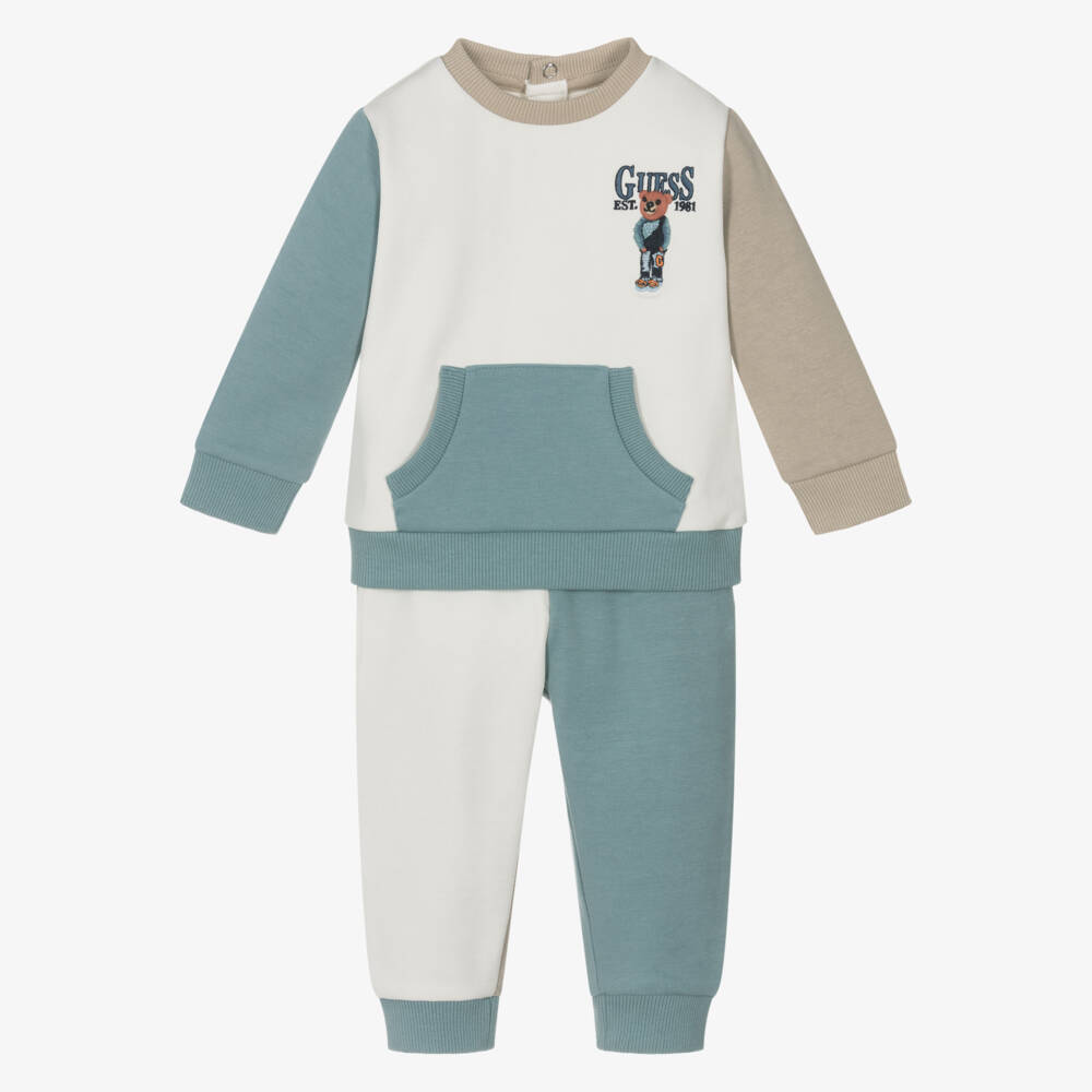 Guess-Boys Ivory & Blue Jersey Tracksuit | Childrensalon Outlet