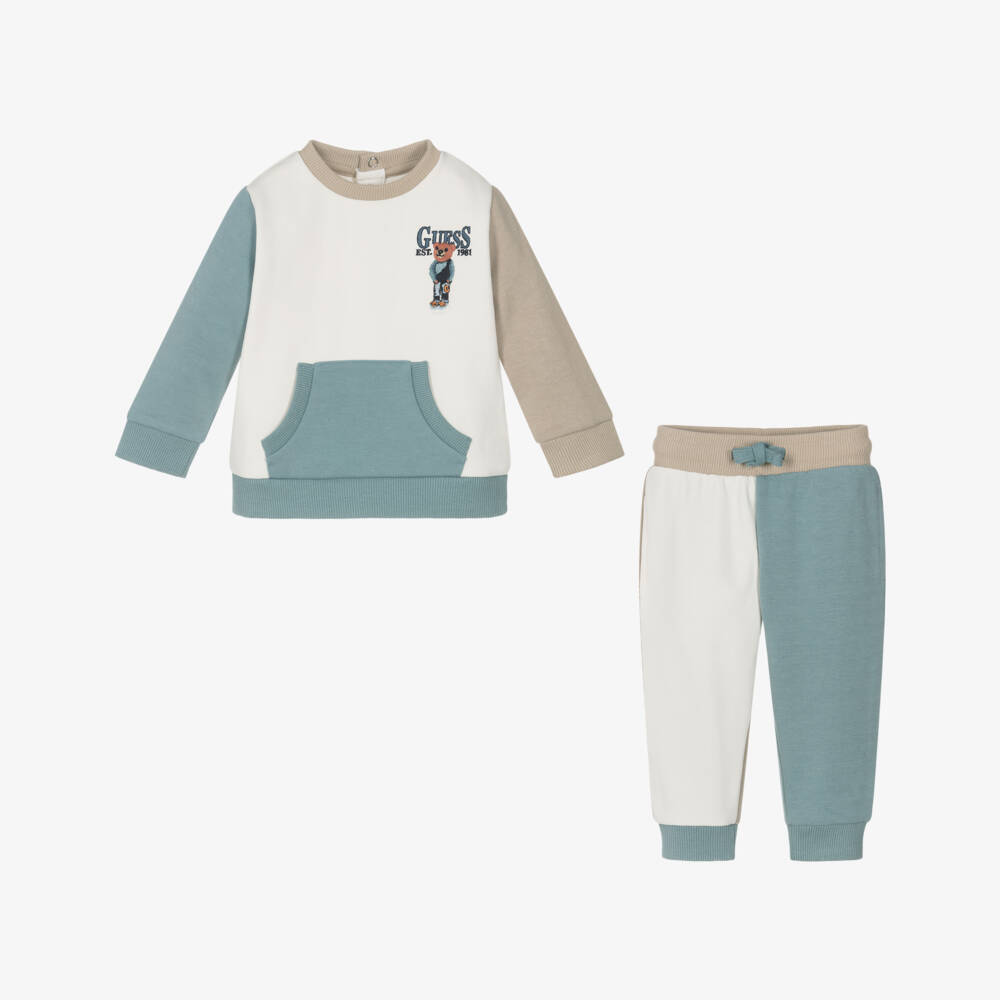 Guess-Boys Ivory & Blue Jersey Tracksuit | Childrensalon Outlet