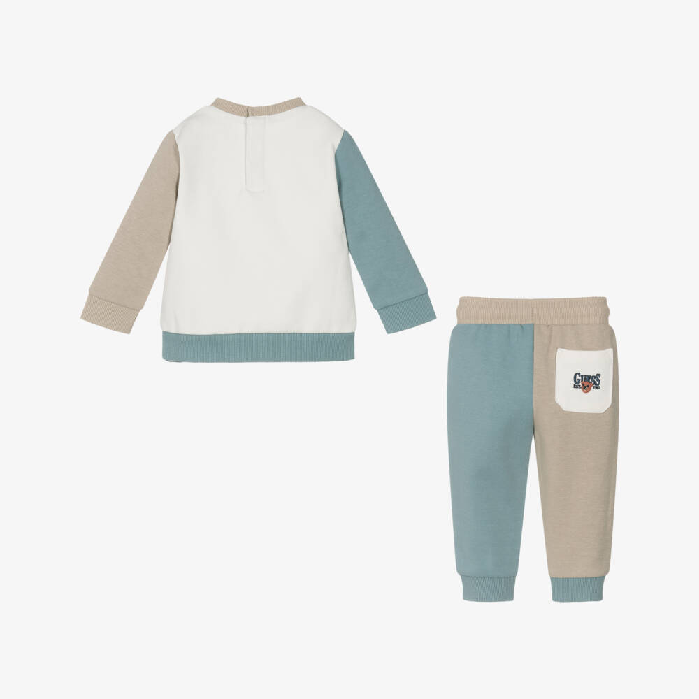 Guess-Boys Ivory & Blue Jersey Tracksuit | Childrensalon Outlet