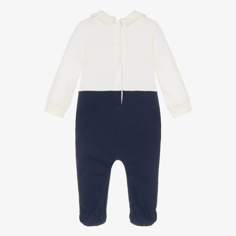 Guess-Boys Ivory & Navy Blue Cotton Babygrow | Childrensalon Outlet