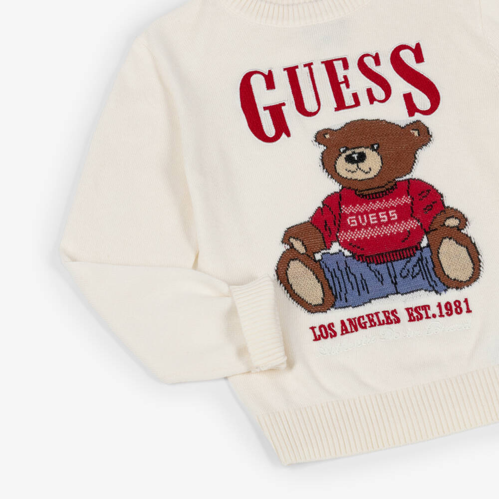 Guess-Boys Ivory Teddy Bear Knitted Sweater | Childrensalon Outlet
