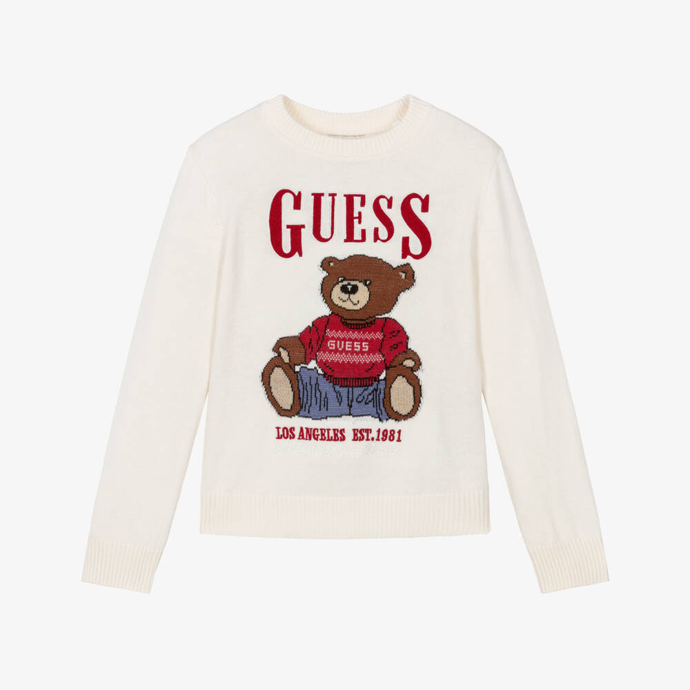 Guess-Boys Ivory Teddy Bear Knitted Sweater | Childrensalon Outlet
