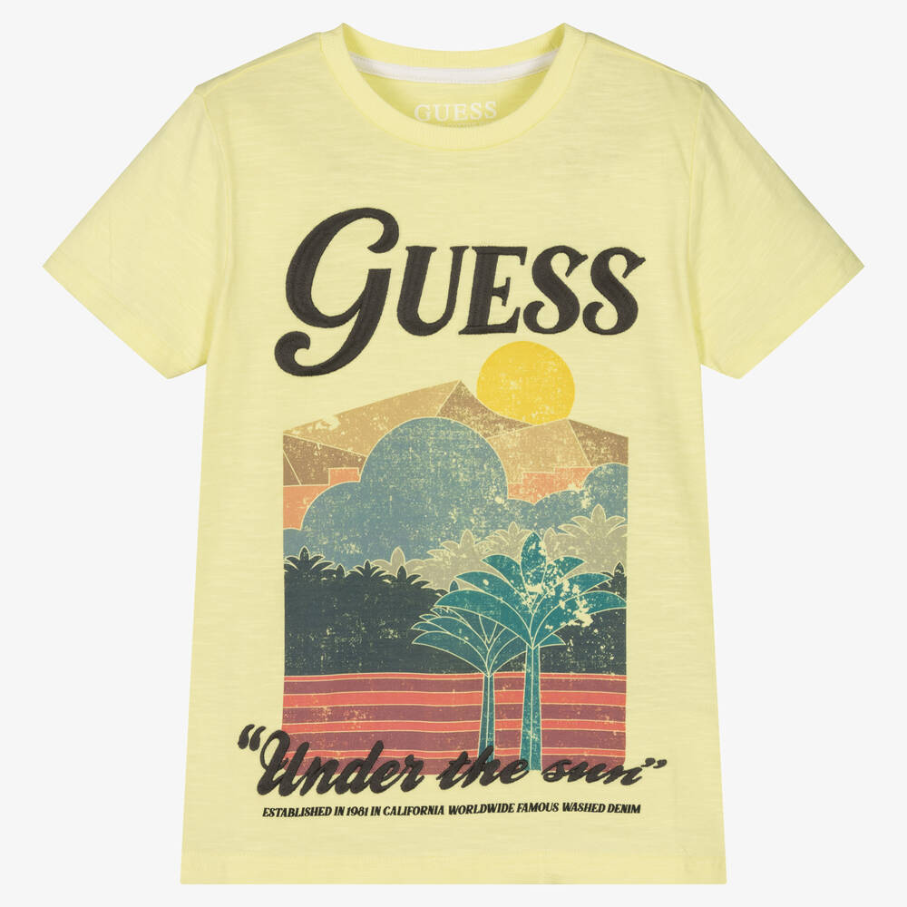 Guess - Boys Lime Green Graphic Logo T-Shirt | Childrensalon